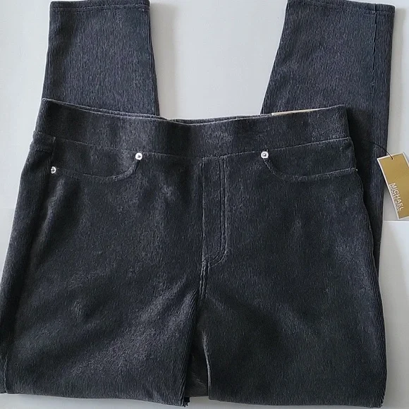 Michael Kors Women's corduroy leggings pull-on pants MK logo size M L XL gray - Picture 4 of 6